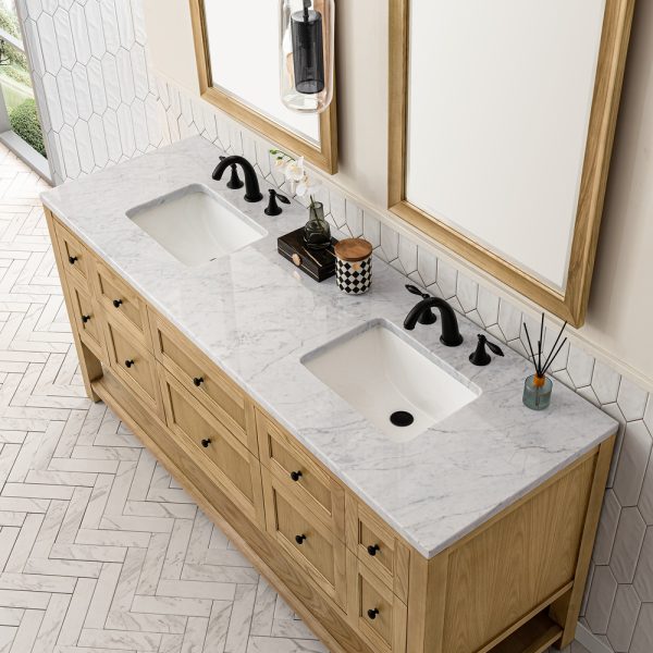 Breckenridge 72" Double Bathroom Vanity In Natural Light Oak With Carrara Marble Top
