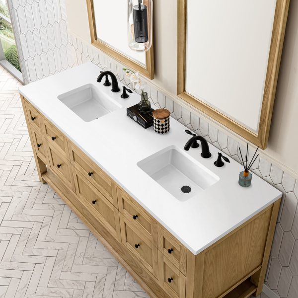 Breckenridge 72" Double Bathroom Vanity In Natural Light Oak With White Zeus Top