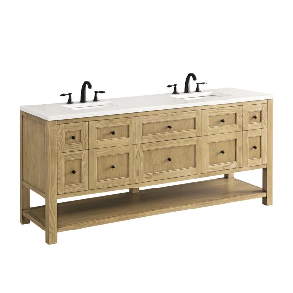 Breckenridge 72" Double Bathroom Vanity In Natural Light Oak With White Zeus Top