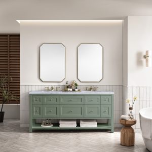Breckenridge 72" Double Bathroom Vanity In Smokey Celadon With Carrara Marble Top