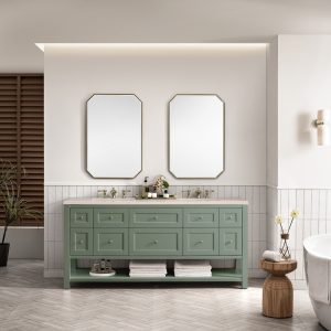 Breckenridge 72" Double Bathroom Vanity In Smokey Celadon With Eternal Marfil Top