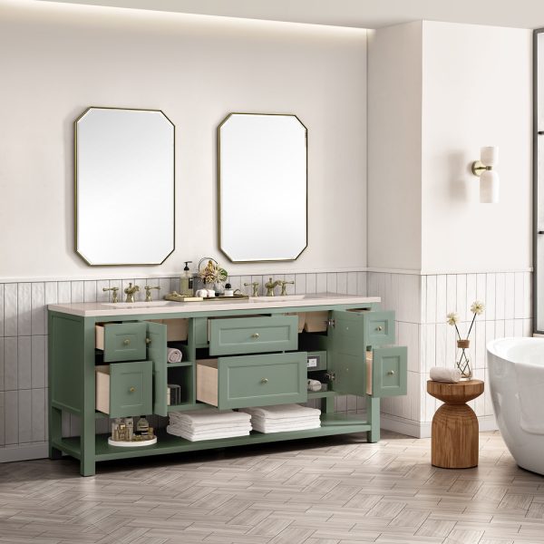 Breckenridge 72" Double Bathroom Vanity In Smokey Celadon With Eternal Marfil Top