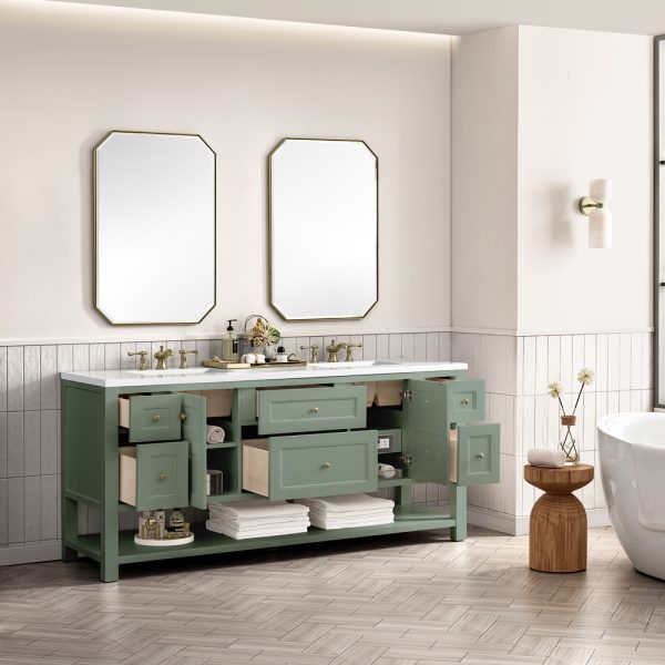 Breckenridge 72" Double Bathroom Vanity In Smokey Celadon With White Zeus Top