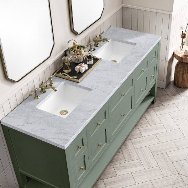 Breckenridge 72" Double Bathroom Vanity In Smokey Celadon With Carrara Marble Top