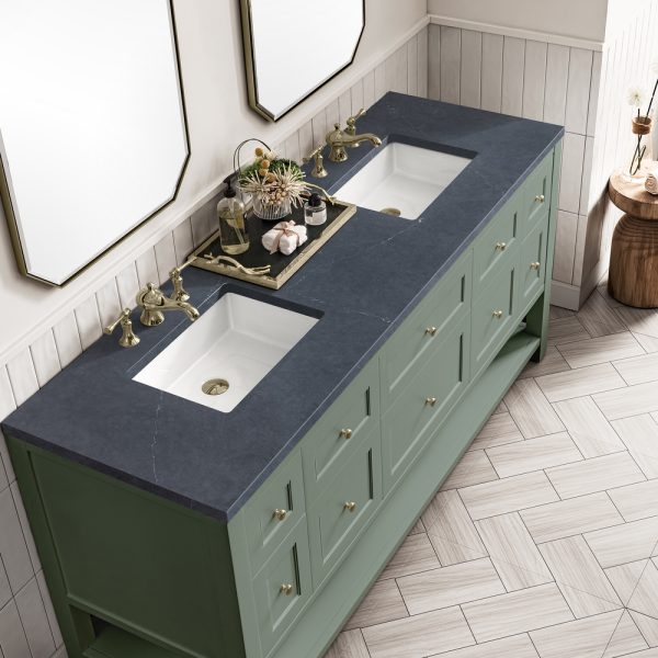 Breckenridge 72" Double Bathroom Vanity In Smokey Celadon With Charcoal Soapstone Top