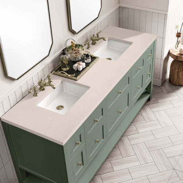 Breckenridge 72" Double Bathroom Vanity In Smokey Celadon With Eternal Marfil Top