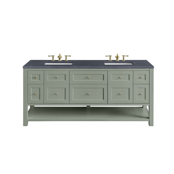 Breckenridge 72" Double Bathroom Vanity In Smokey Celadon With Charcoal Soapstone Top