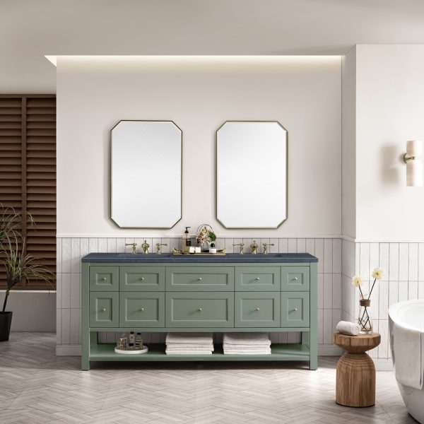 Breckenridge 72" Double Bathroom Vanity In Smokey Celadon With Charcoal Soapstone Top