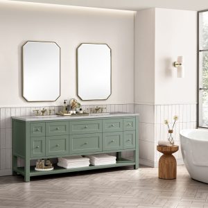 Breckenridge 72" Double Bathroom Vanity In Smokey Celadon With Eternal Serena Top