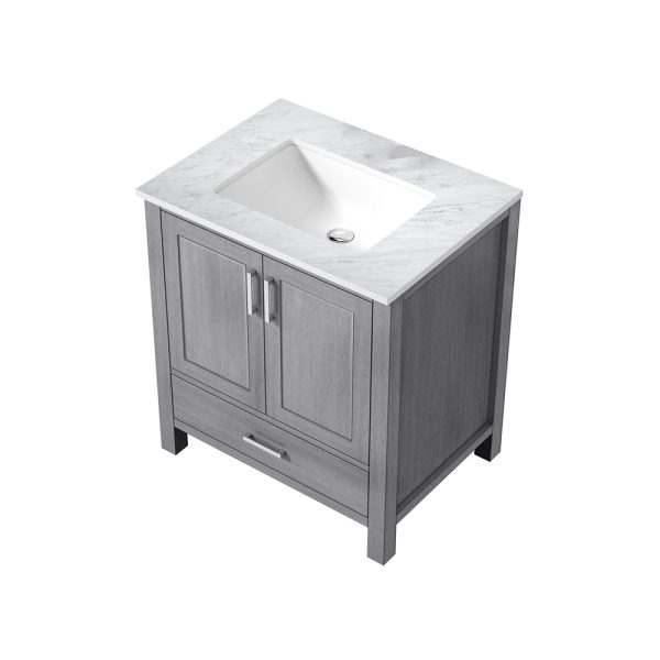 Jacques 30" Distressed Grey Bathroom Vanity With Carrara Marble Top