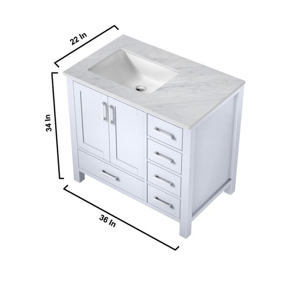 Jacques 36" White Bathroom Vanity Bathroom With Carrara Marble Top Left