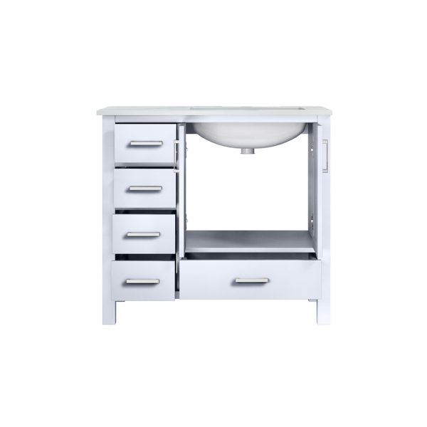 Jacques 36" White Bathroom Vanity With Carrara Marble Top Right