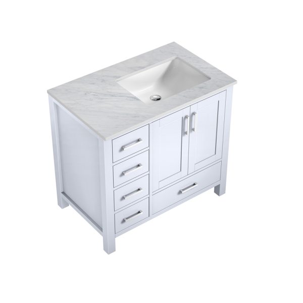 Jacques 36" White Bathroom Vanity With Carrara Marble Top Right
