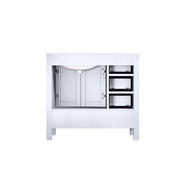 Jacques 36" White Bathroom Vanity With Carrara Marble Top Right