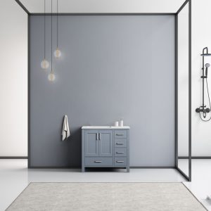 Jacques 36" Dark Grey Bathroom Vanity With Carrara Marble Top Left