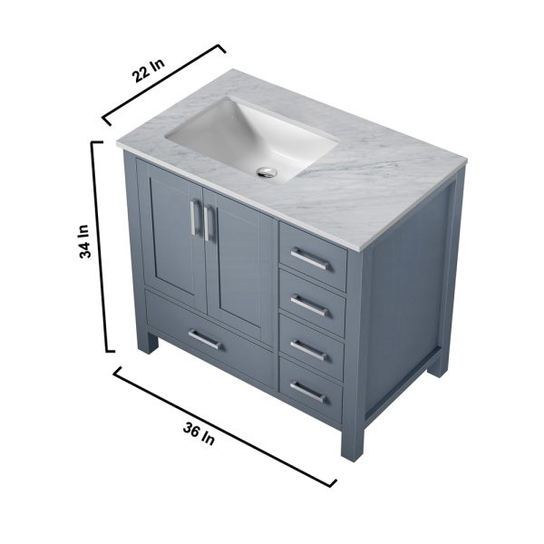 Jacques 36" Dark Grey Bathroom Vanity With Carrara Marble Top Left