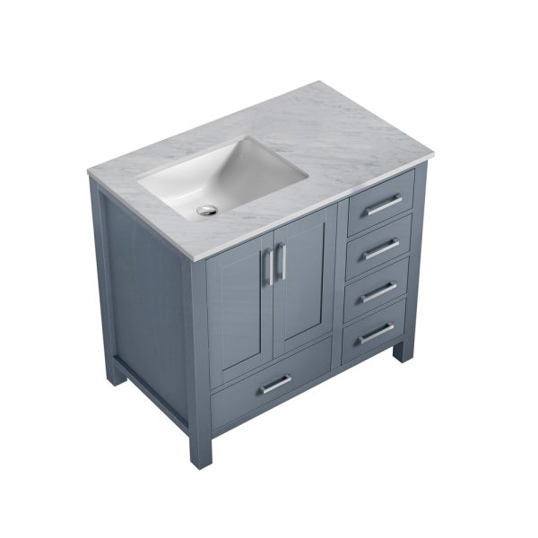 Jacques 36" Dark Grey Bathroom Vanity With Carrara Marble Top Left