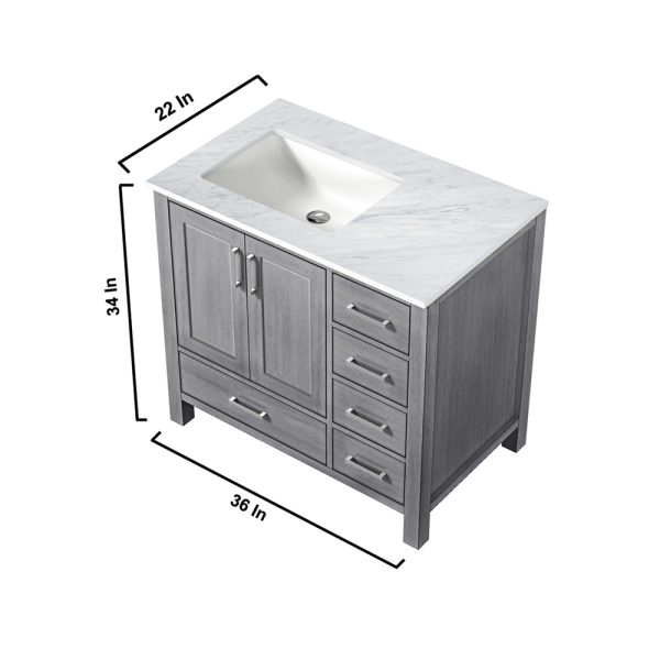 Jacques 36" Distressed Grey Bathroom Vanity With Carrara Marble Top Left
