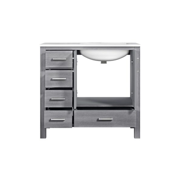 Jacques 36" Distressed Grey Bathroom Vanity With Carrara Marble Top Right