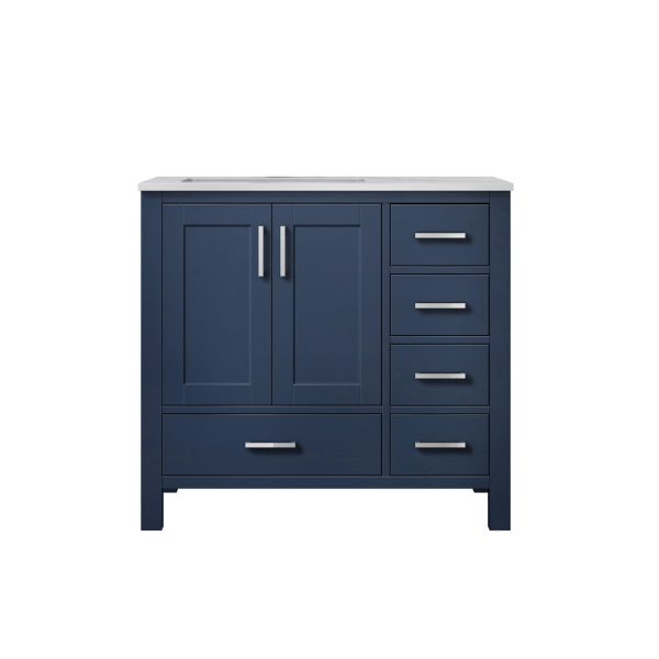 Jacques 36" Navy Blue Bathroom Vanity With Carrara Marble Top Left