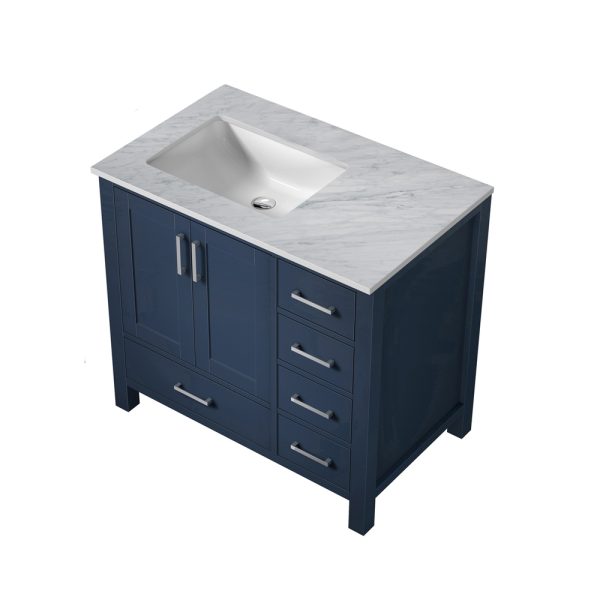 Jacques 36" Navy Blue Bathroom Vanity With Carrara Marble Top Left