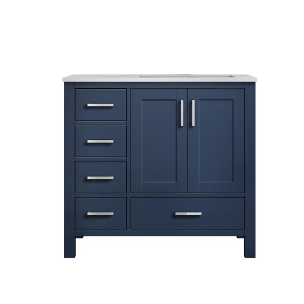 Jacques 36" Navy Blue Bathroom Vanity With Carrara Marble Top Right
