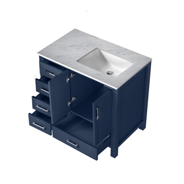 Jacques 36" Navy Blue Bathroom Vanity With Carrara Marble Top Right