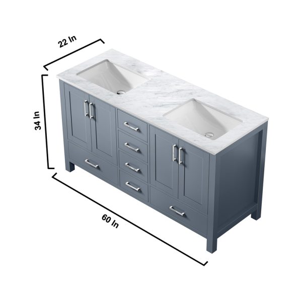 Jacques 60" Dark Grey Bathroom Vanity With Carrara Marble Top