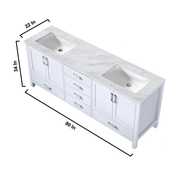 Jacques 80" White Bathroom Vanity With Carrara Marble Top