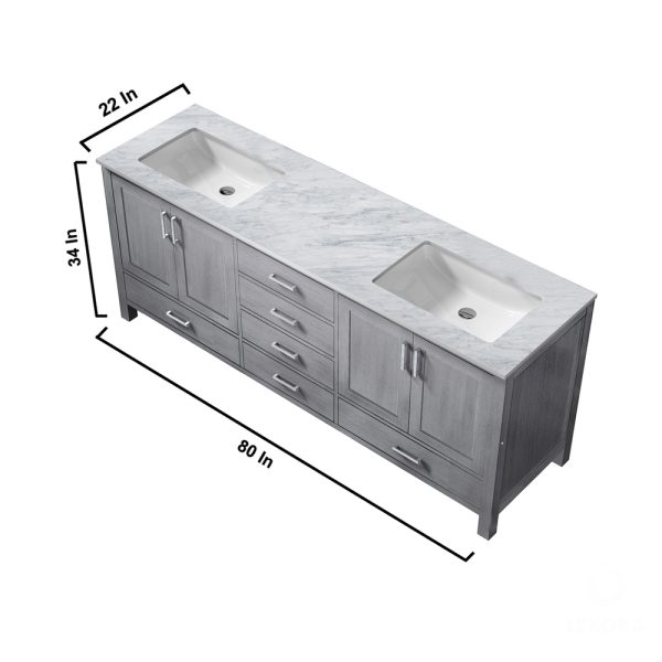 Jacques 80" Distressed Grey Bathroom Vanity With Carrara Marble Top