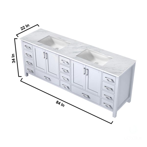 Jacques 84" White Bathroom Vanity With Carrara Marble Top