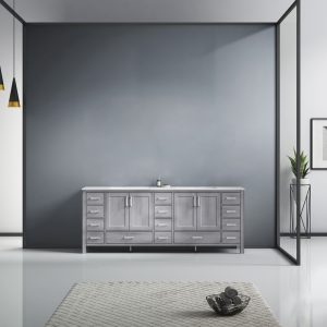 Jacques 84" Distressed Grey Bathroom Vanity With Carrara Marble Top