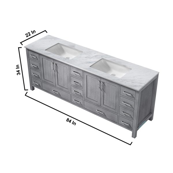 Jacques 84" Distressed Grey Bathroom Vanity With Carrara Marble Top