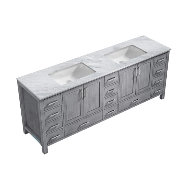 Jacques 84" Distressed Grey Bathroom Vanity With Carrara Marble Top