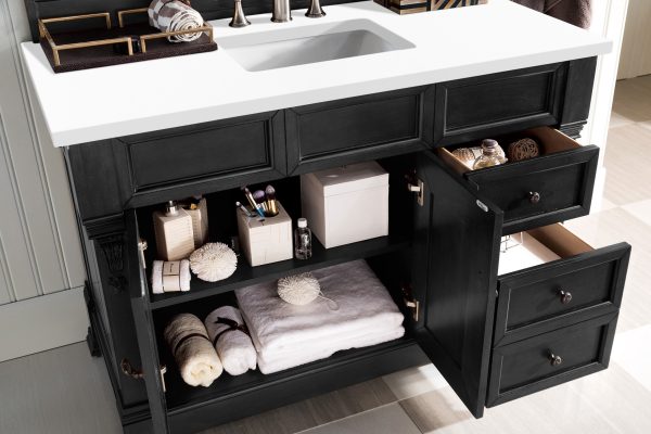 Brookfield 48 inch Bathroom Vanity in Antique Black With White Quartz Top