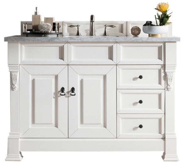 Brookfield 48 inch Bathroom Vanity in Bright White With Arctic Fall Quartz Top