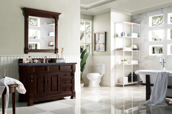 Brookfield 48 inch Bathroom Vanity in Burnished Mahogany With Charcoal Soapstone Quartz Top