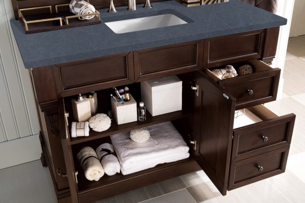 Brookfield 48 inch Bathroom Vanity in Burnished Mahogany With Charcoal Soapstone Quartz Top
