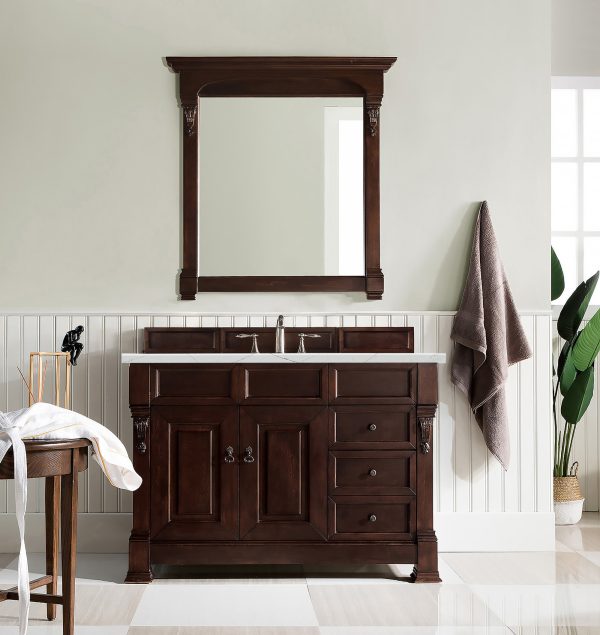 Brookfield 48 inch Bathroom Vanity in Burnished Mahogany With Ethereal Noctis Quartz Top