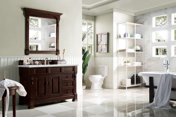 Brookfield 48 inch Bathroom Vanity in Burnished Mahogany With Ethereal Noctis Quartz Top