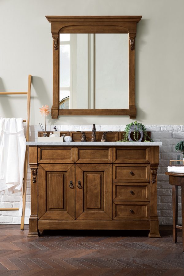 Brookfield 48 inch Bathroom Vanity in Country Oak With Carrara Marble Top Top