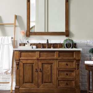 Brookfield 48 inch Bathroom Vanity in Country Oak With Eternal Jasmine Pearl Quartz Top