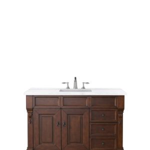 Brookfield 48 inch Bathroom Vanity in Warm Cherry With Arctic Fall Quartz Top