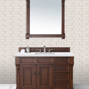 Brookfield 48 inch Bathroom Vanity in Warm Cherry With Arctic Fall Quartz Top