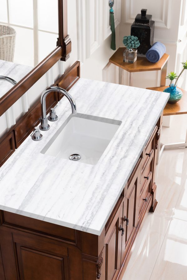 Brookfield 48 inch Bathroom Vanity in Warm Cherry With Arctic Fall Quartz Top