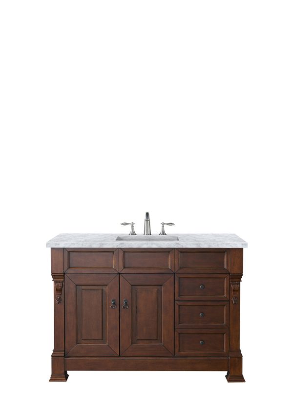 Brookfield 48 inch Bathroom Vanity in Warm Cherry With Carrara Marble Top Top