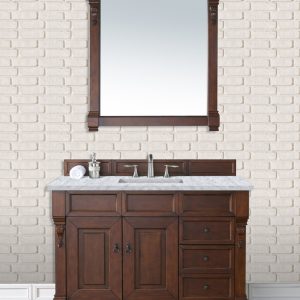 Brookfield 48 inch Bathroom Vanity in Warm Cherry With Carrara Marble Top Top