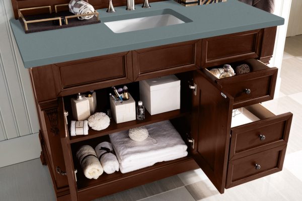 Brookfield 48 inch Bathroom Vanity in Warm Cherry With Cala Blue Quartz Top