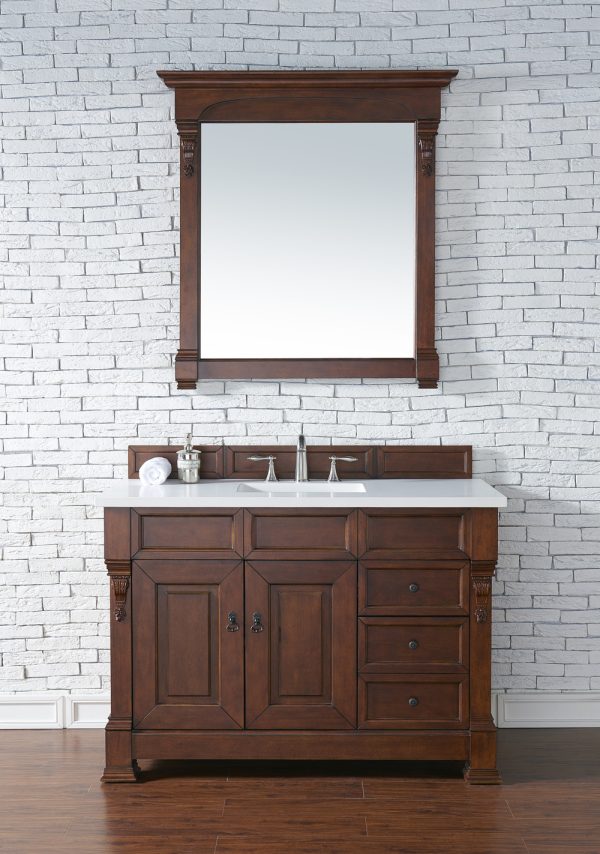 Brookfield 48 inch Bathroom Vanity in Warm Cherry With White Quartz Top
