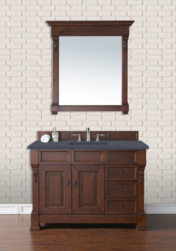 Brookfield 48 inch Bathroom Vanity in Warm Cherry With Charcoal Soapstone Quartz Top